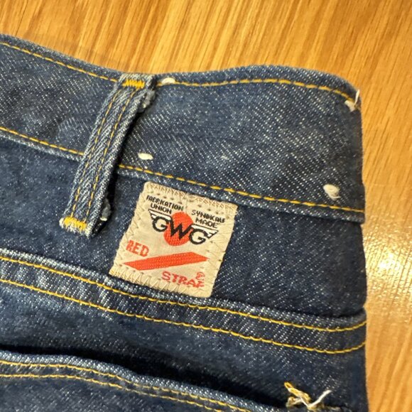Vintage GWG Red Strap Reinforced Work Jeans Biker 40x30 Canada Union Denim - Picture 4 of 7